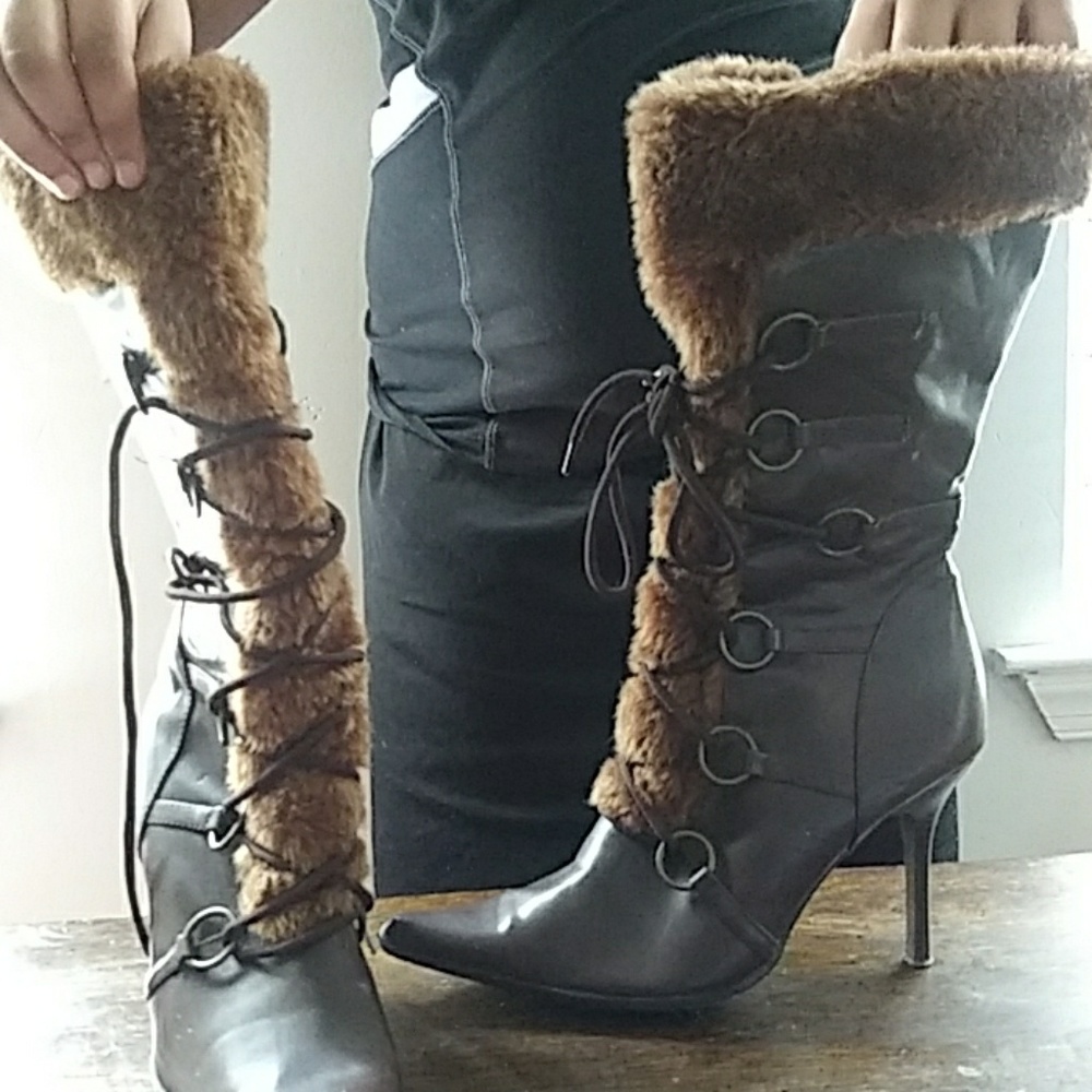 Brown leather boots